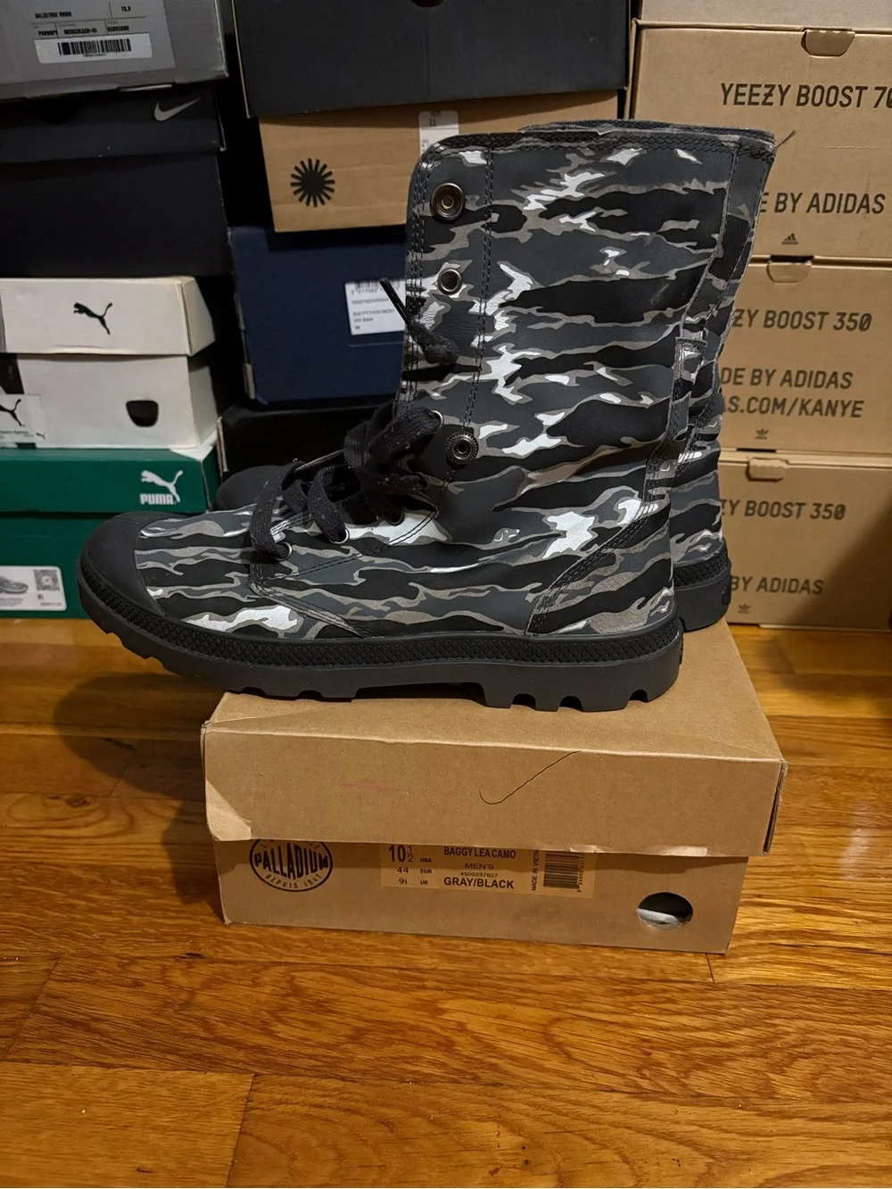 Palladium billionaire boys club Gray and Black Camo High-Top Lace Boots